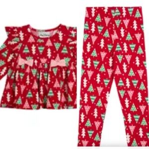 🎄Rare Editions Holiday Leggings & Print Ruffle top NWT size 4